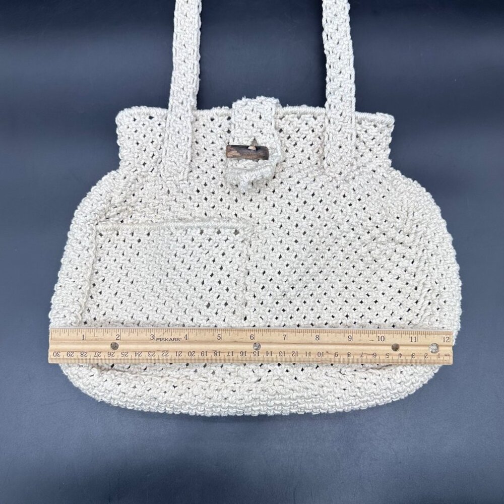 Vintage Purse Shoulder Bag Cream Off White Handmade Crocheted Boho Nautical - Picture 12 of 12